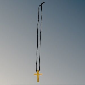 Wooden brown Cross necklace 24 inch black cord pendant 28 inches approx